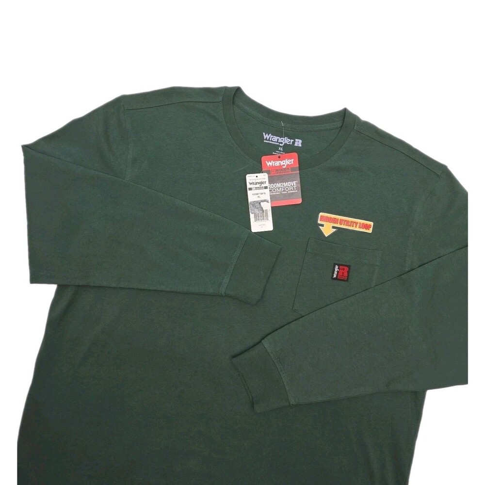 Wrangler Riggs Workwear T-Shirt Men Sz XL Long Sleeve Green Pocket Cotton NEW